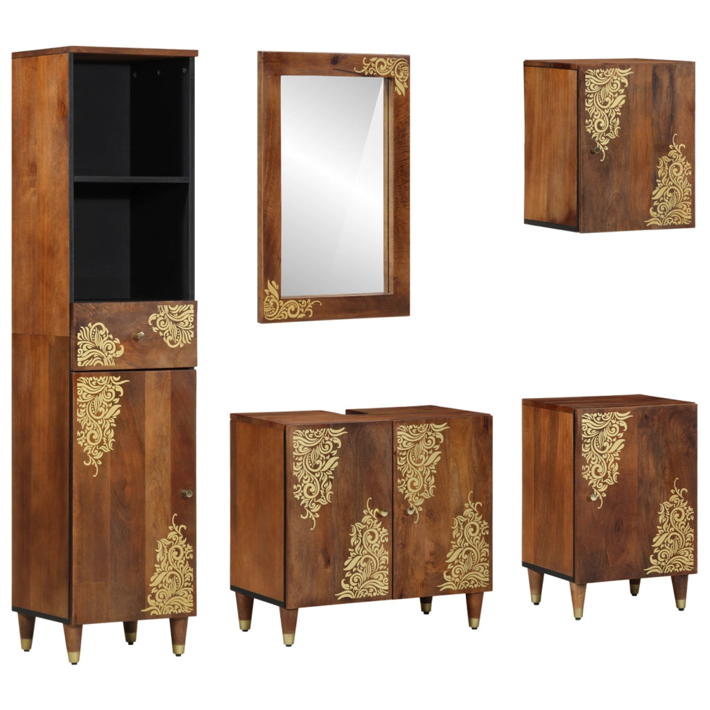 Set di Mobili per Bagno  da 5 Pezzi in Legno Massello di Mango