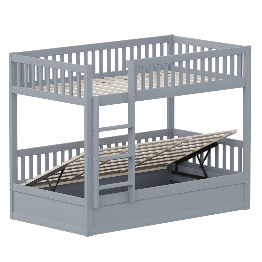 LETTO a castello con vano contenitore idraulico 90x200 cm in legno massello grigio