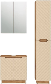 Set di mobili da bagno Lotta, Cachemire, 59.8 cm, composto da mobile sottolavabo, specchiera e colonna alta