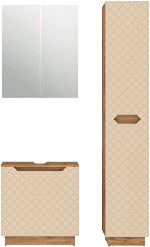 Set di mobili da bagno Lotta, Cachemire, 59.8 cm, composto da mobile sottolavabo, specchiera e colonna alta