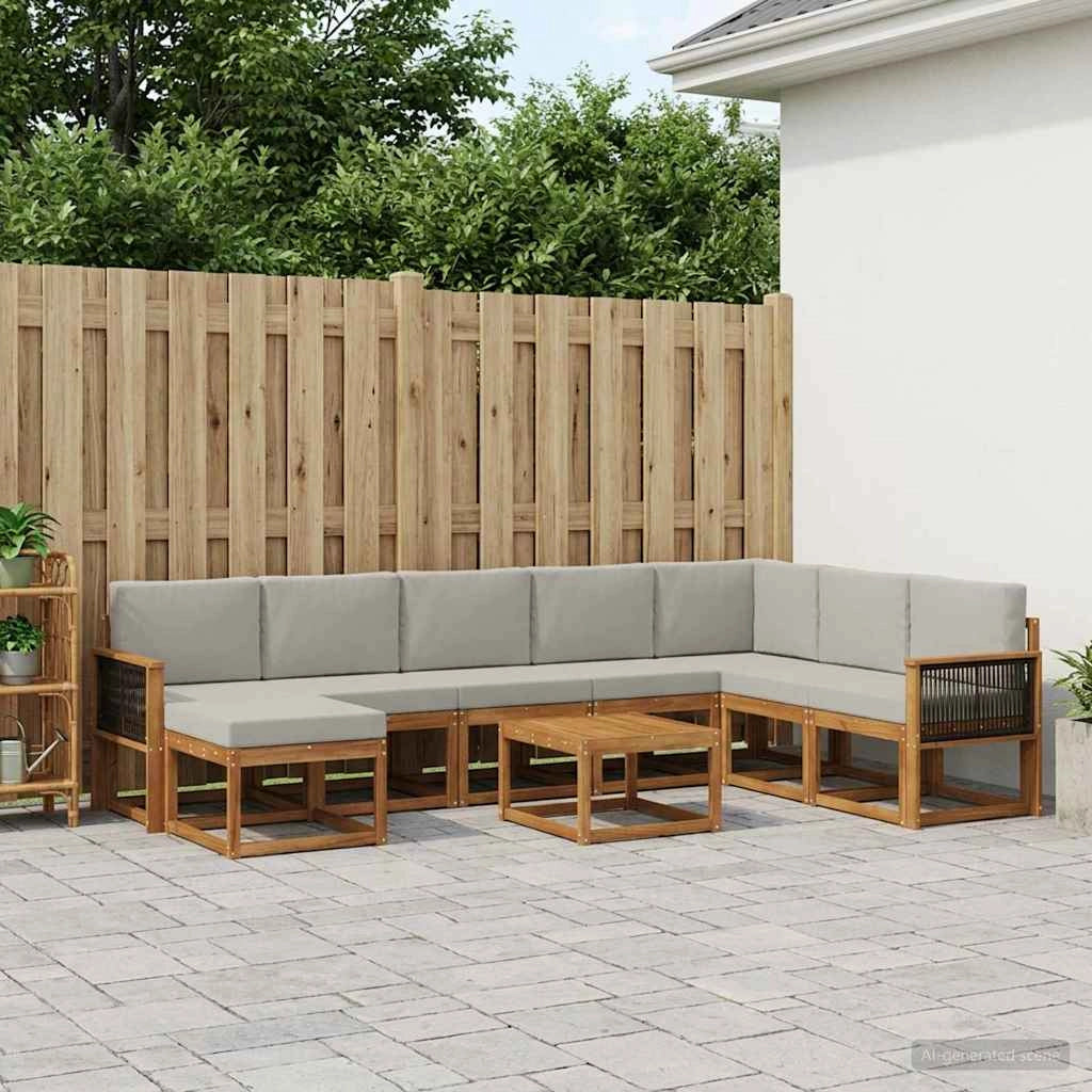 Set di divani da esterno 9 pz Naturale e Grigio Chiaro 3385472