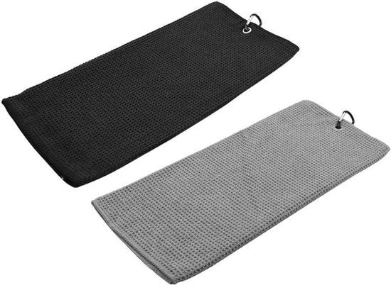 Asciugamani da golf - Microfibra - Premium - Nero e grigio - Disegno a onde - Uomo donna - Adatto per borse da golf - 2 pezzi.