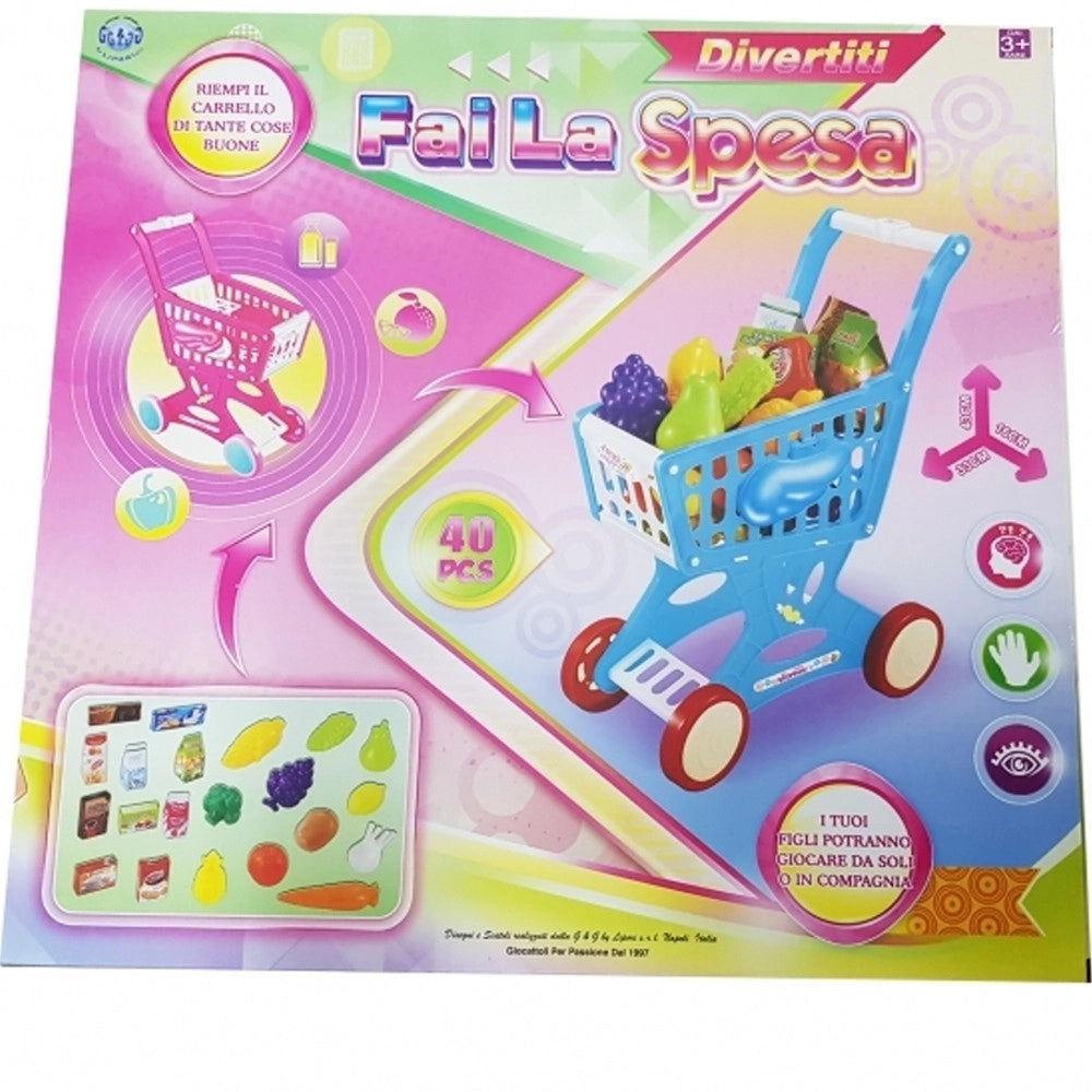Trade Shop - Carrello Spesa 40 Prodotti Market 43x33x16 Cm Verdura Frutta Latte Gioco Bambini -