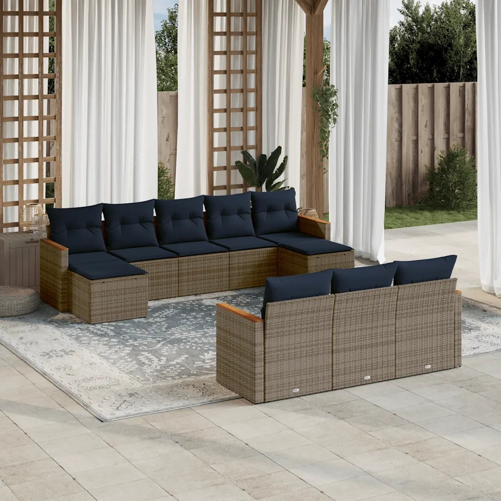 Set Divani da Giardino 10 pz con Cuscini Grigio in Polyrattan 3226418