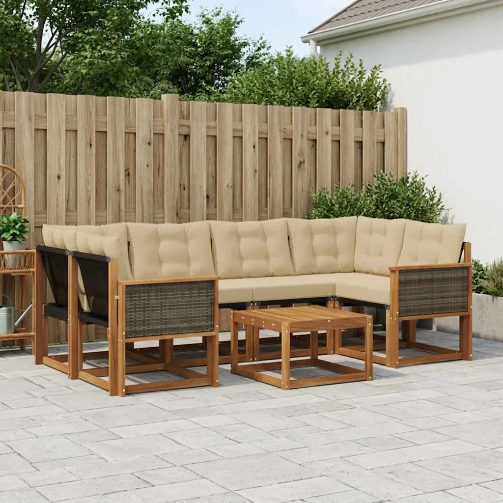 Set di divani da esterno con cuscino 7 pcs Naturale e Beige 3381805