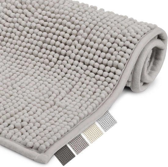 Tappeto Antiscivolo Grigio chiaro 50x80cm - Tappeto Plush per Bagno o Tappeto Antiscivolo per Doccia o Sanitario - Adatto per Pannelli Radianti
