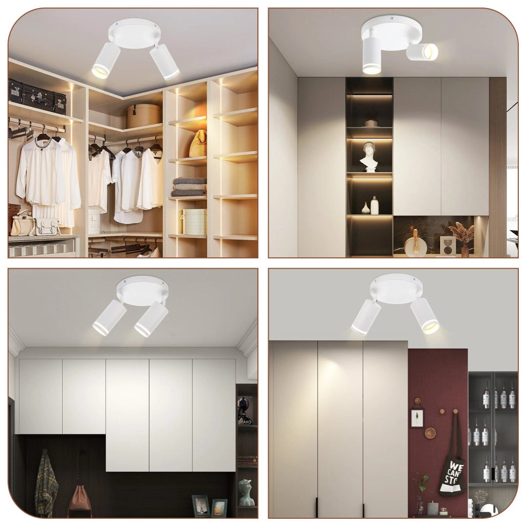 ZMH Faretto da soffitto Rotondo Bianco 2 Luci GU10 Orientabile da Interno in Metallo per Corridoio Senza Lampadine
