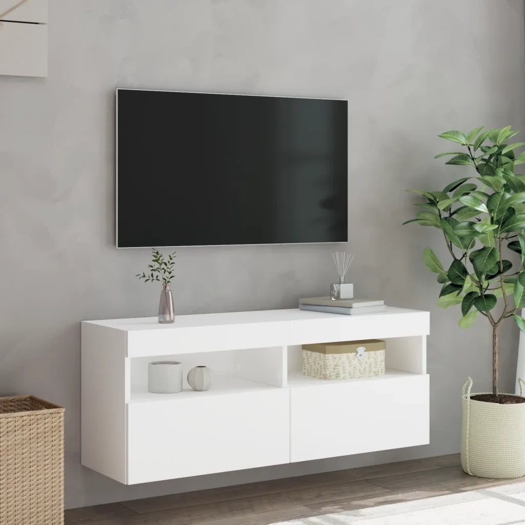 Mobile TV a Parete con Luci LED-Mobile TV a Muro Bianco 100x30x40 cm