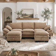 DIVANO 3 posti modulare 260x132x84 cm in corduroy khaki con 2 pouf