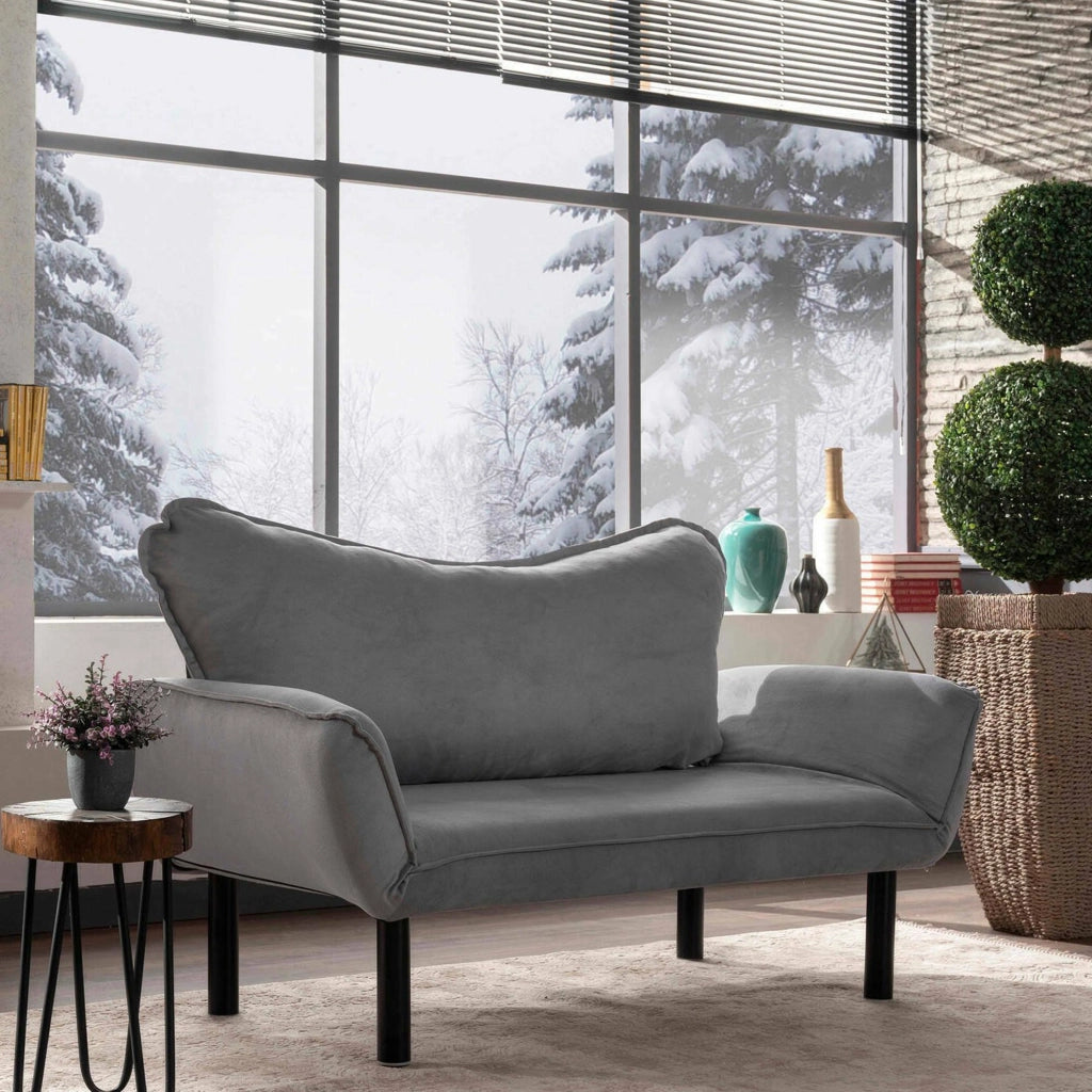 Hone, Divano Letto 2 Posti Contenitore, 140x65 cm Grigio