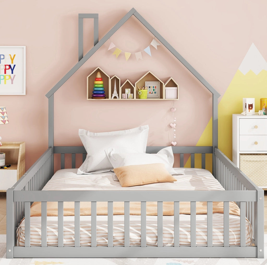 Letto per bambini 140x200 cm camino creativo; pino e MDF; grigio (Senza materasso)