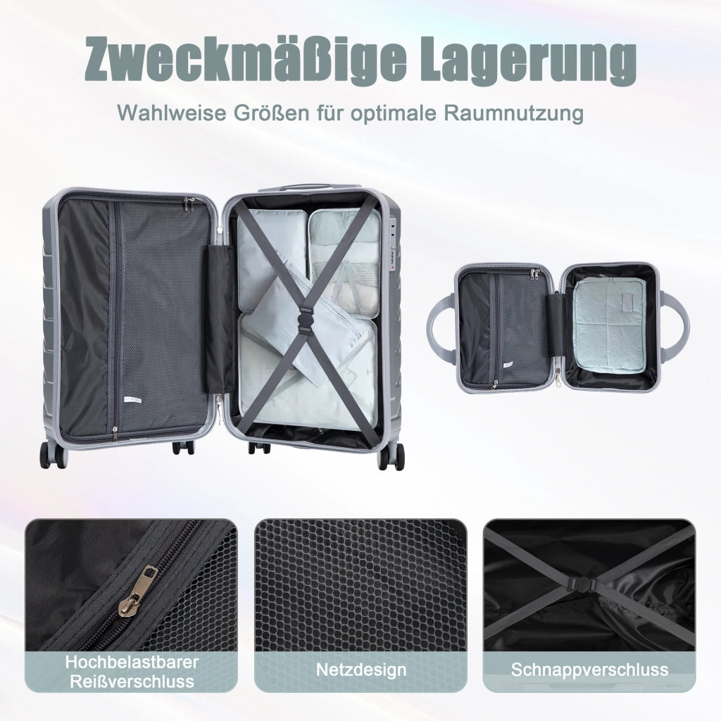 Set di due valigie girevoli in ABS da 14"/19" con lucchetto a combinazione e trousse da 14" (argento)