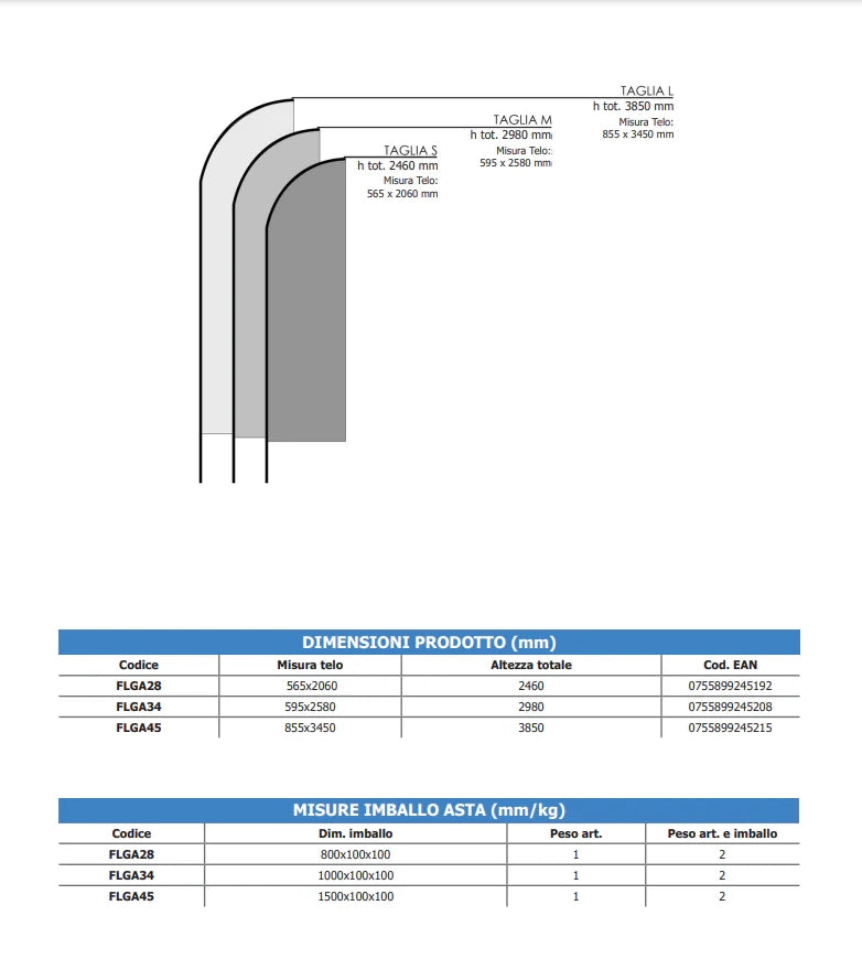 Bandiera ad ALA con stampa varie misure - 200 cm