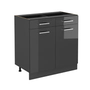 Mobiletto base per cucina R-Line Antracite lucido/Antracite 80 cm senza piano di lavoro Vicco