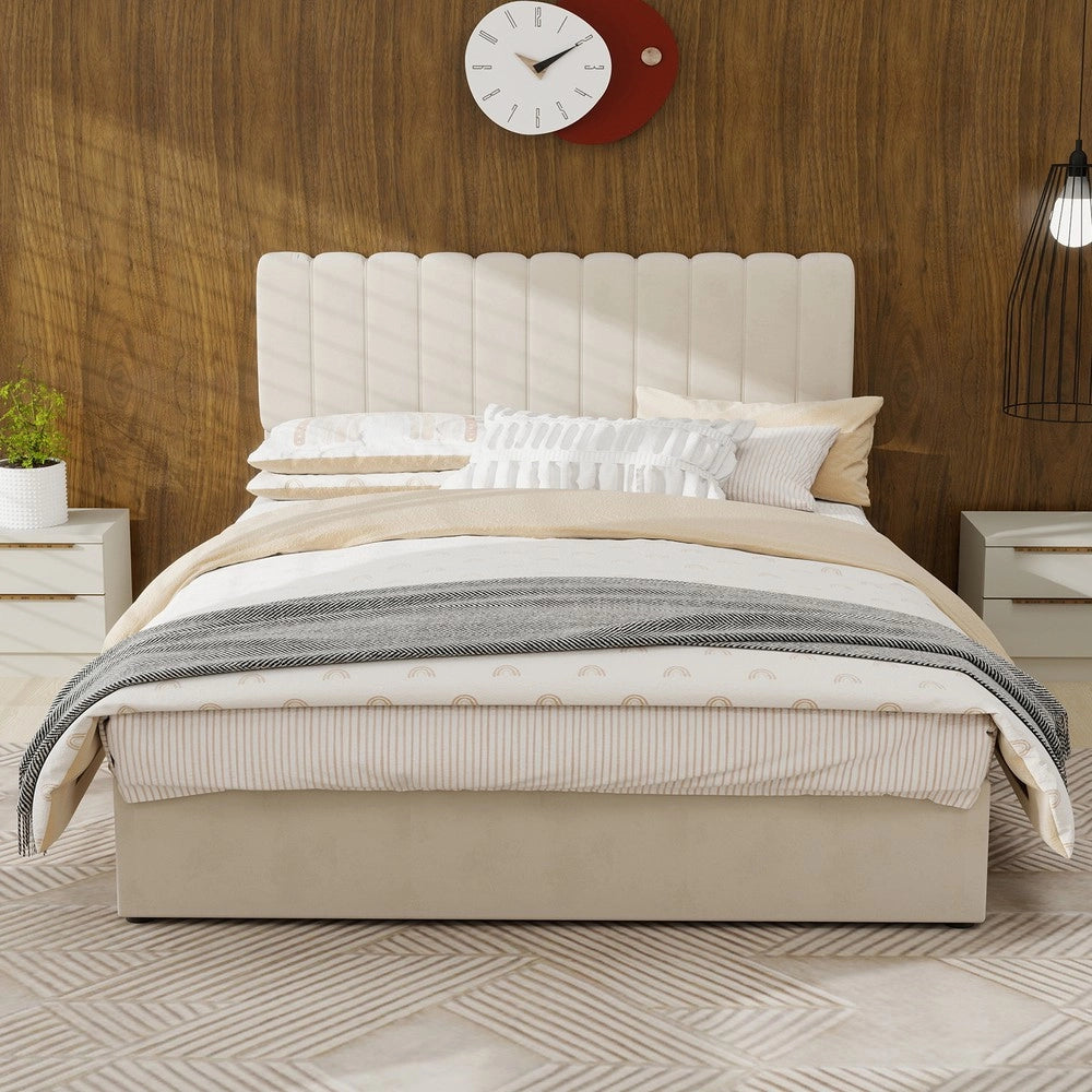 Letto Contenitore Imbottito con Testiera ¨C MINIMAL ¨C Beige 140x200