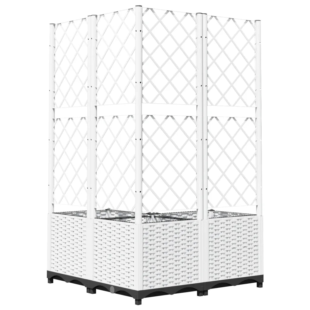 Fioriera | Cassetta per fiori | Vaso da Giardino con Graticcio Bianco 80x80x136 cm PP