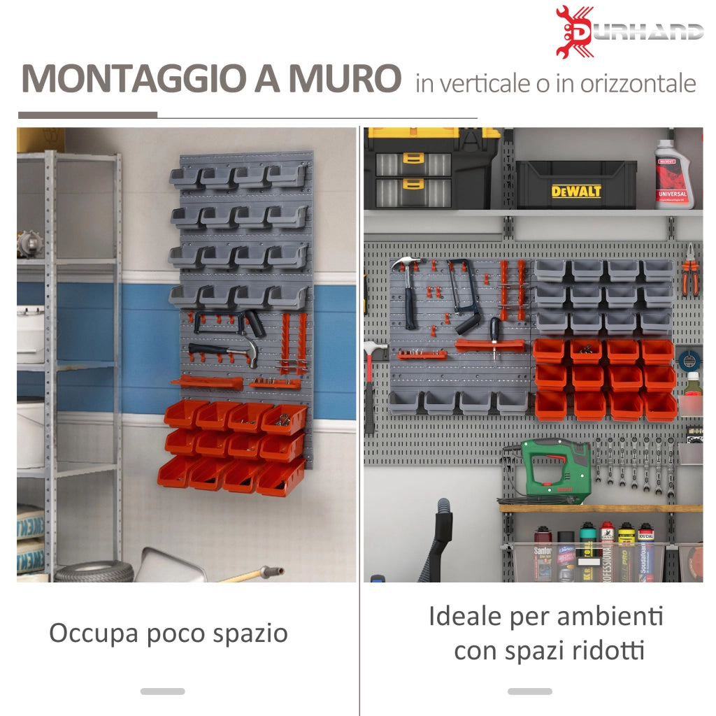 44PZ Contenitore Portautensile Scatole Regolabili e Rimovibile, Montaggio a Muro, PP, Rosso Grigio, 54x22x95cm