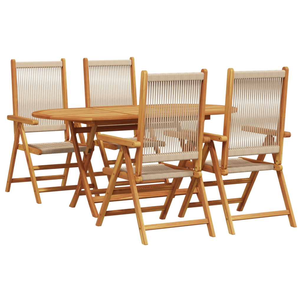 Set da pranzo da giardino  5 pezzi Beige in legno massello di acacia e poly rattan