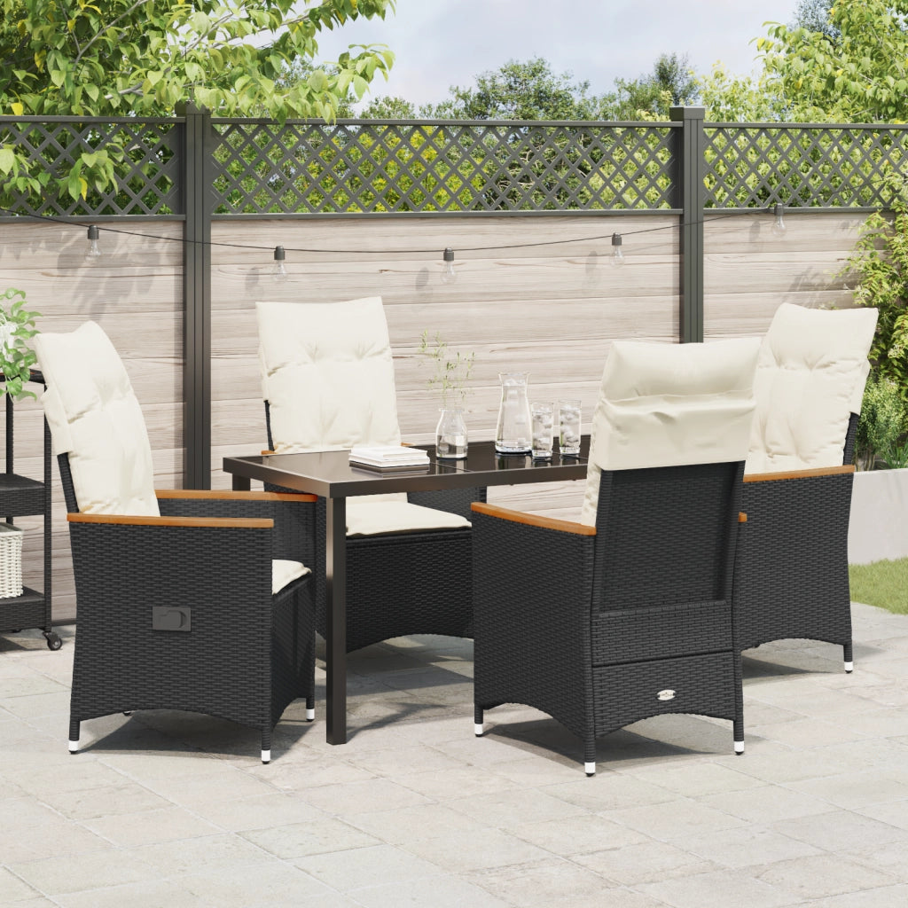 Set da Pranzo da Giardino da 5 Pezzi con Cuscini Nero Rattan Polietilene