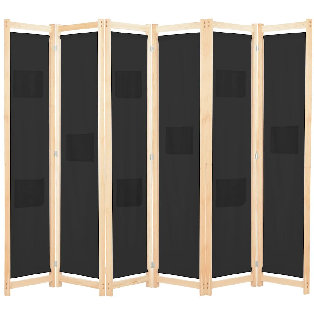Divisorio a 6 Pannelli Nero 240x170x4 cm in Tessuto  cod mxl 72285