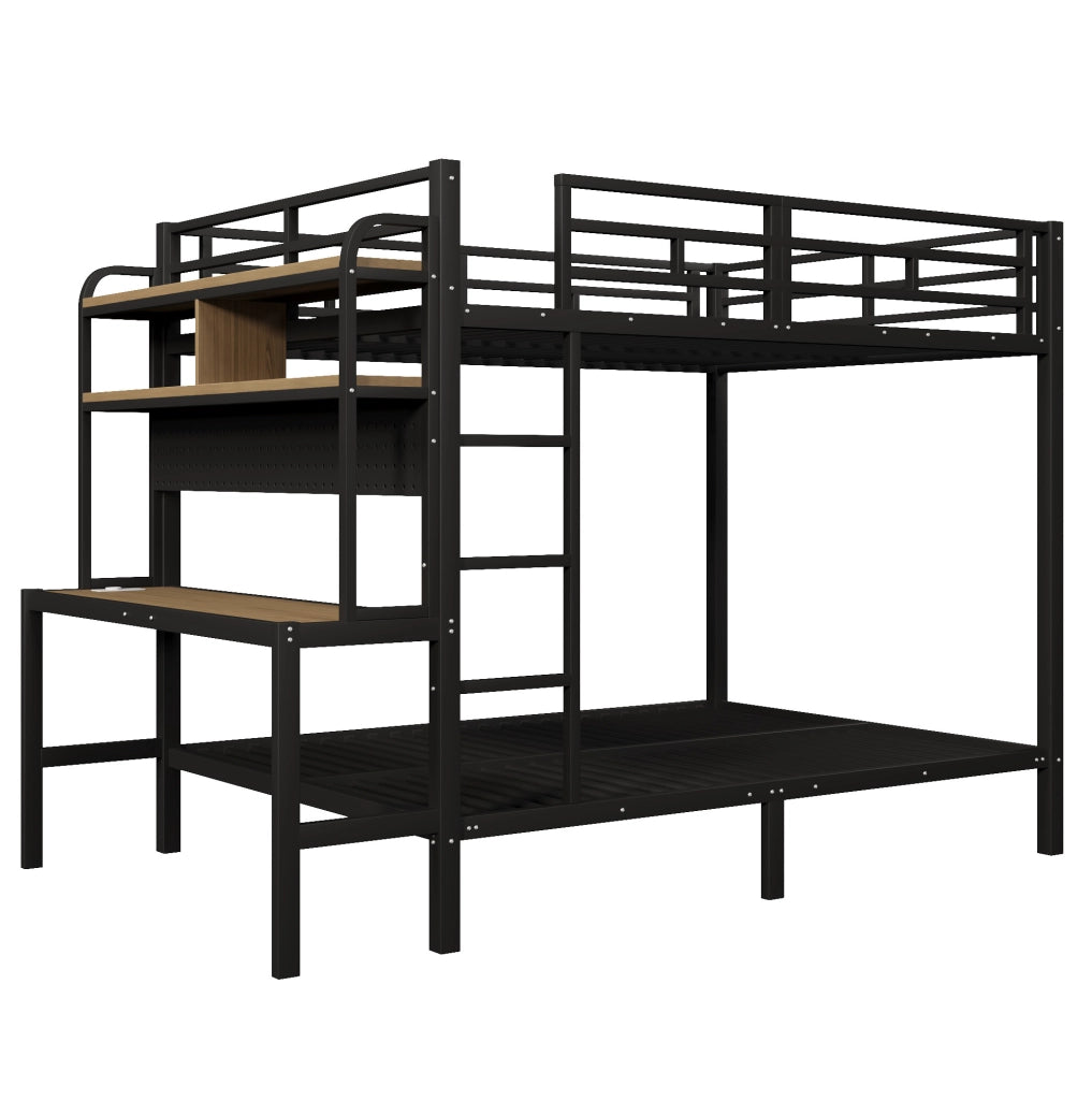 Letto a castello 140x200 cm con scrivania, scaffali, LED e USB