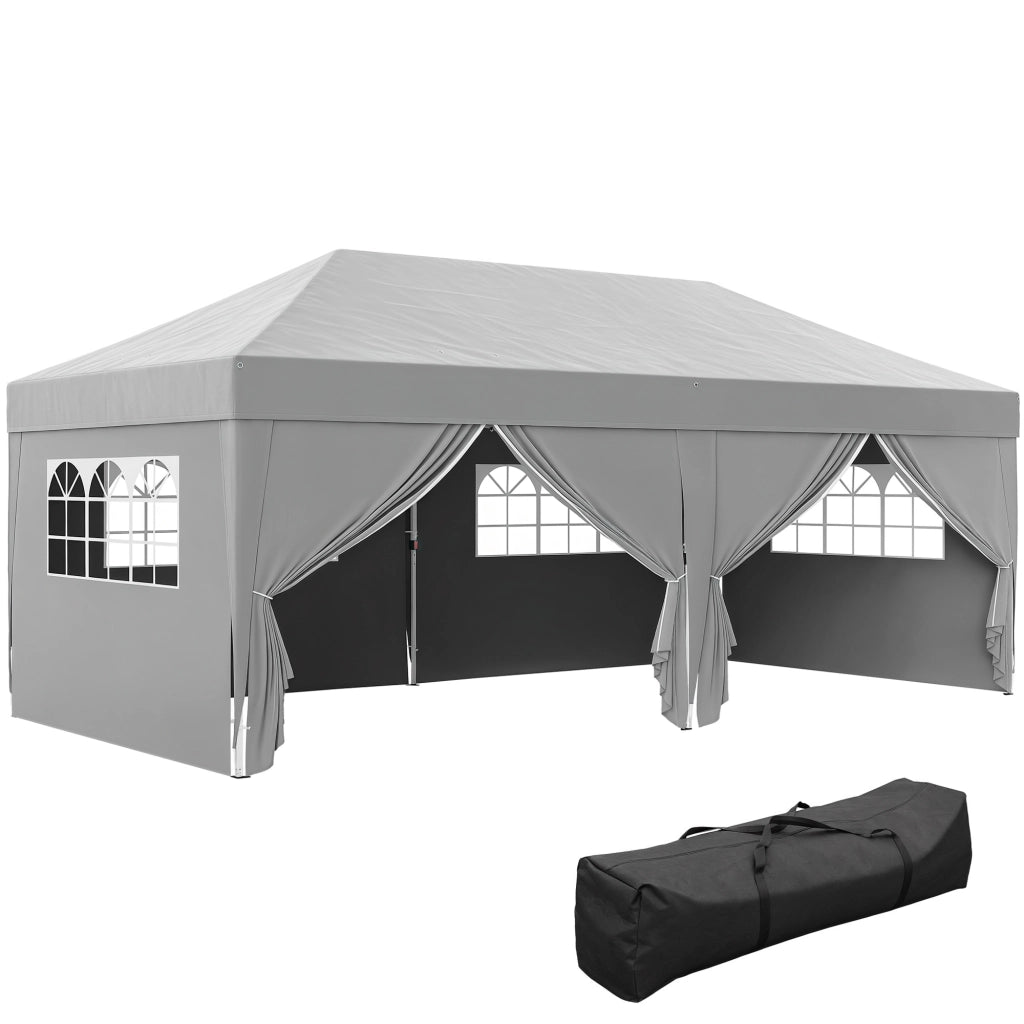 Tenda da giardino pieghevole ¨C zephmum ¨C grigio 3x6 m con 6 pannelli laterali