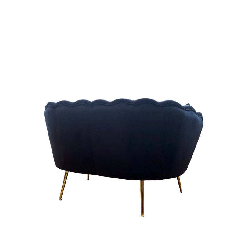 Divano Frida Velluto Nero Gambe Oro con Cuscino
