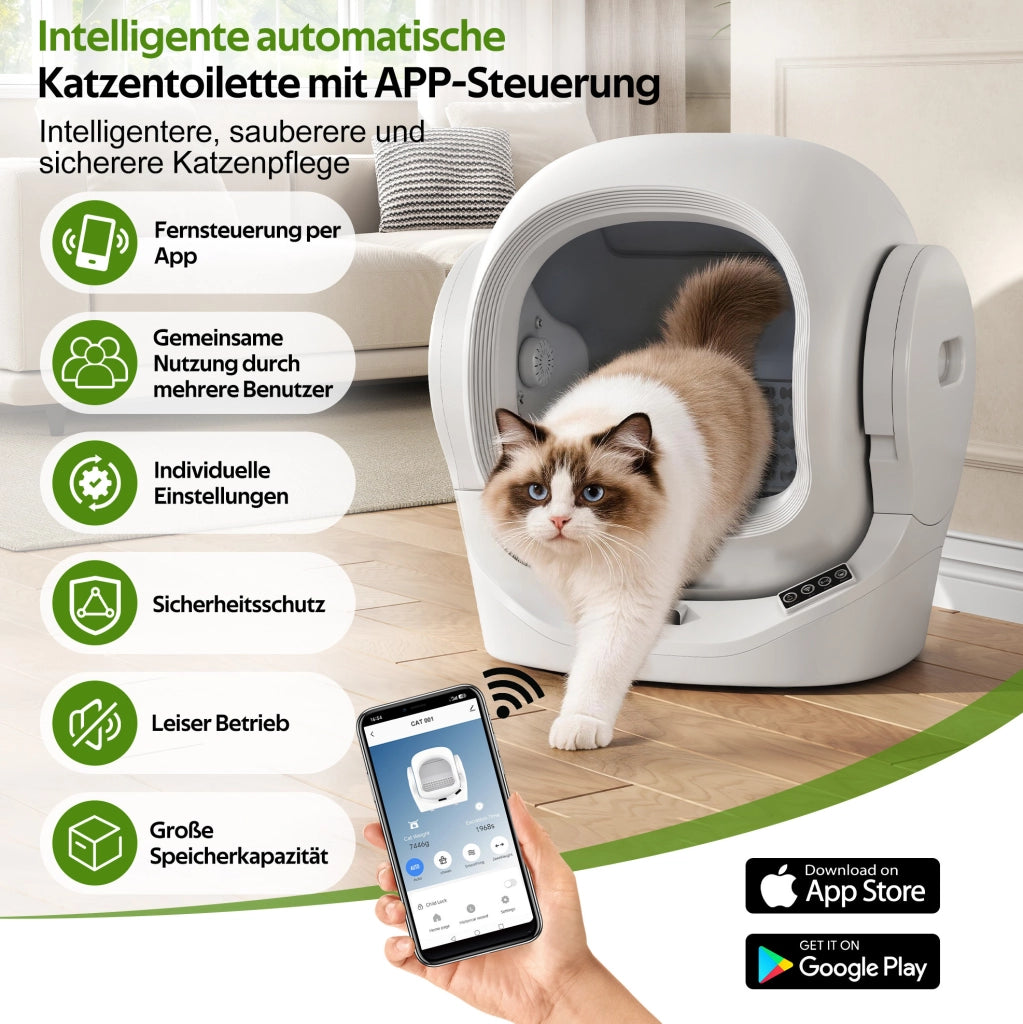 Lettiera automatica intelligente per gatti con controllo da app; 68L; bianco