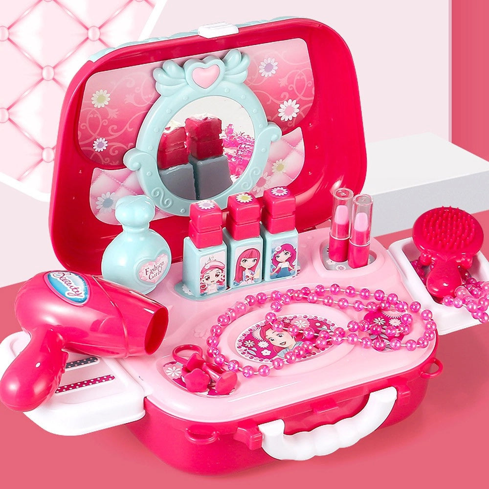 Trade Shop - Valigetta Beauty Specchio Giocattolo Bambini 17 Accessori Bellezza Con Tracolla -