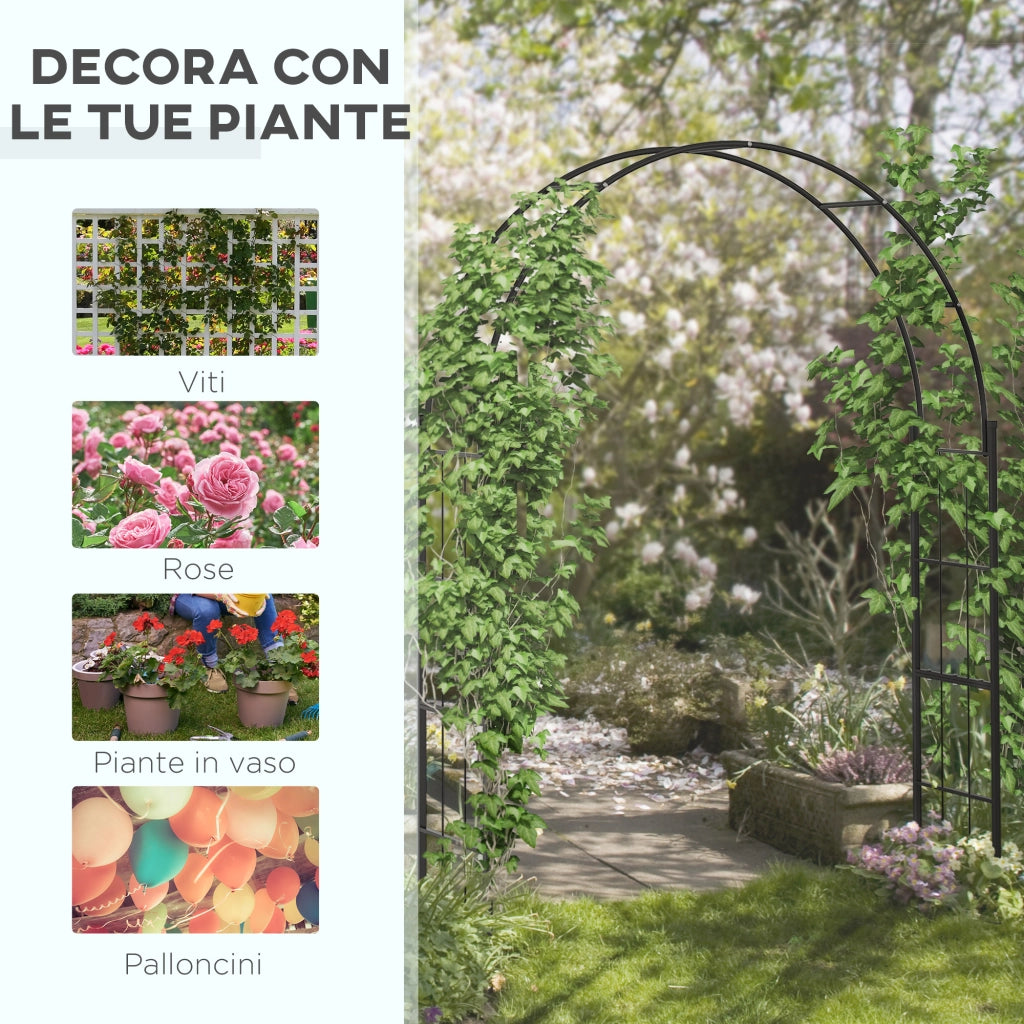 Archetto da Giardino per Piante Rampicanti e Decorazioni, Metallo Nero, 157x40x223cm