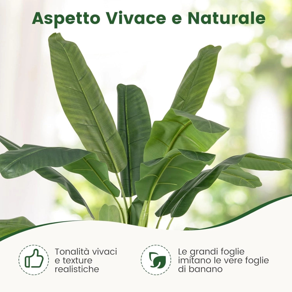 Pianta Finta da Interno ed Esterno 160/165/195 cm, Banano Artificiale Alto con Foglie e Tronchi, Pianta Artificiale Grande in Vaso per Salotto, Ingresso e Ufficio (160 cm)