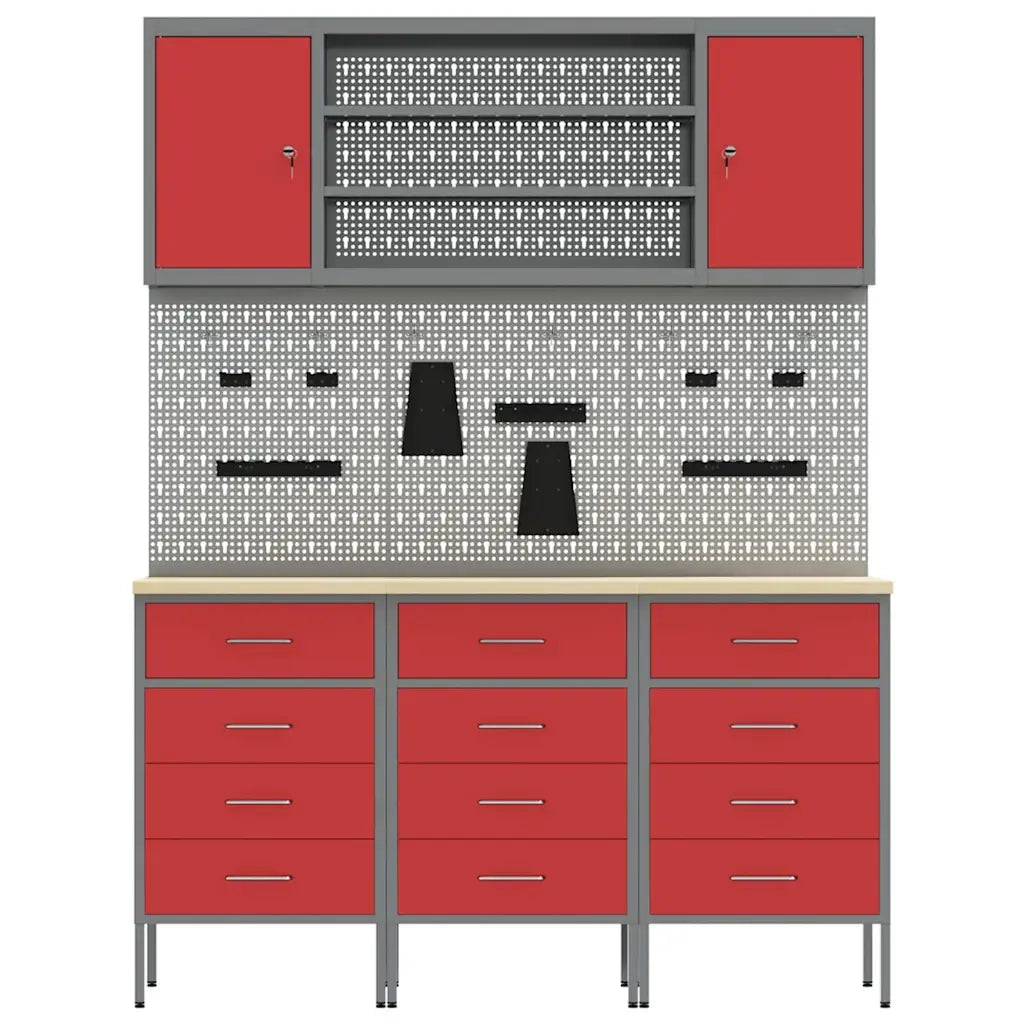 Mobile da lavoro 7 pcs Rosso Legno ingegnerizzato e acciaio 3321437