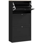 Scarpiera Salvaspazio a 3 Cassetti con Ripiani Regolabili su 2 Livelli, in Legno, 60x23.5x115 cm, Nero