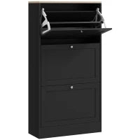 Scarpiera Salvaspazio a 3 Cassetti con Ripiani Regolabili su 2 Livelli, in Legno, 60x23.5x115 cm, Nero