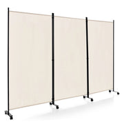 Divisorio a 3 pannelli-Paravento in tessuto portatile con ruote per privacy, Divisorio indipendente per casa e ufficio Beige