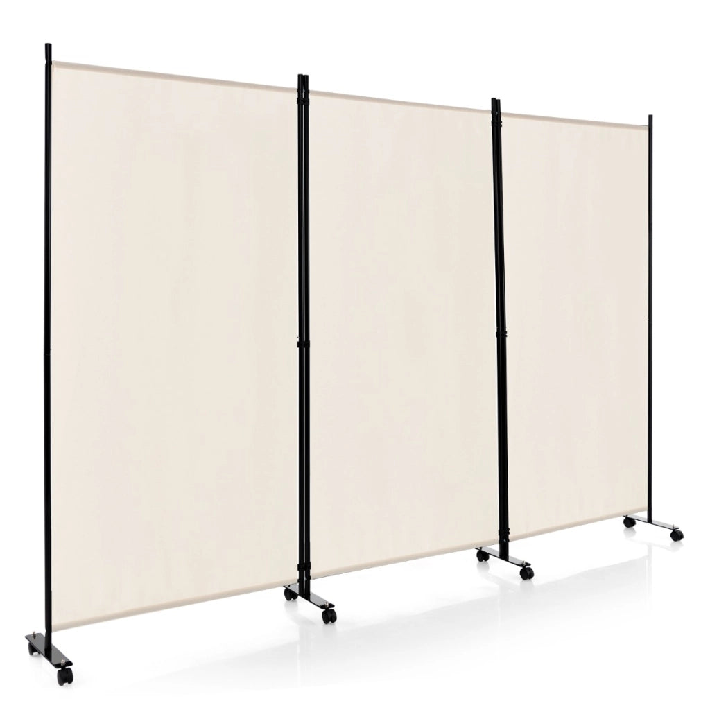 Divisorio a 3 pannelli-Paravento in tessuto portatile con ruote per privacy, Divisorio indipendente per casa e ufficio Beige