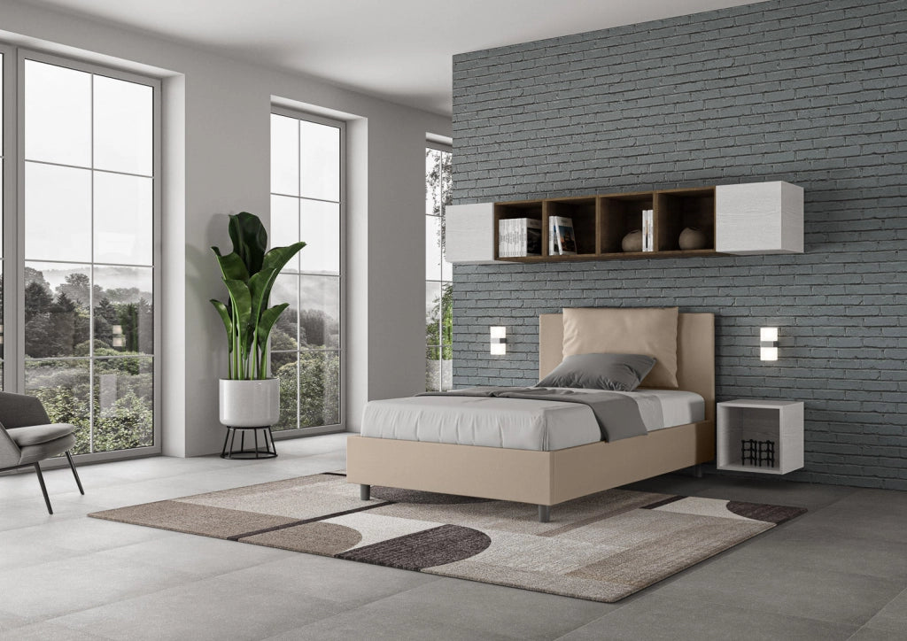 Letto una piazza e mezza senza rete imbottito 120x190 similpelle bianco Antea