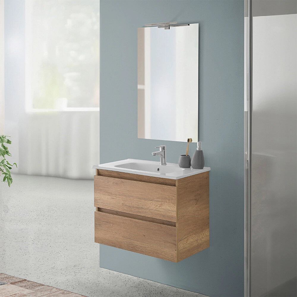 Mobile bagno sospeso 70 rovere naturale completo con lavabo Nadia