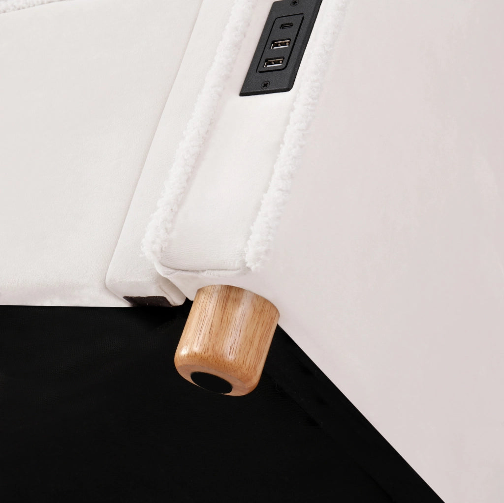 Letto 90x200 cm con contenitore idraulico, rete a doghe e porte USB/USB-C in velluto beige
