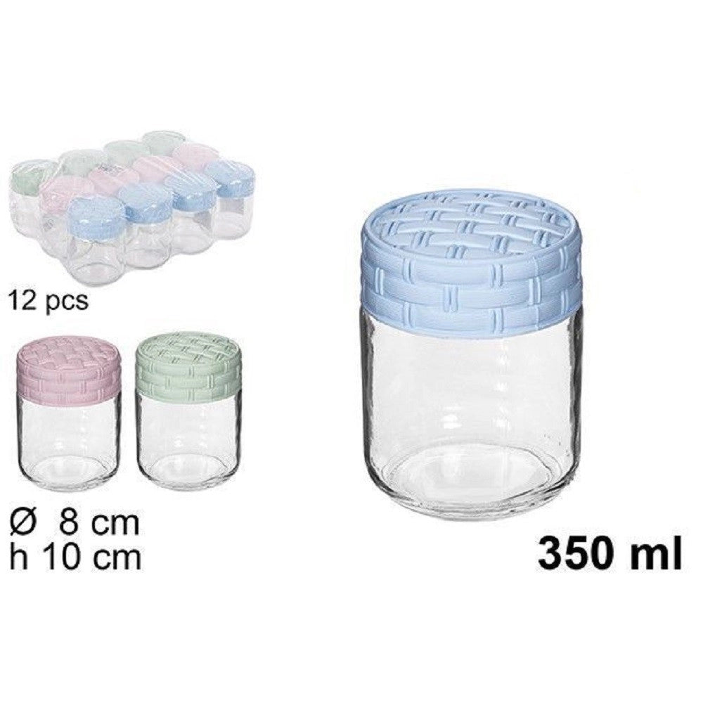 Trade Shop - Set 12pz Contenitore Barattolo Vetro Con Coperchio Rattan Colorato 350ml 114660 -