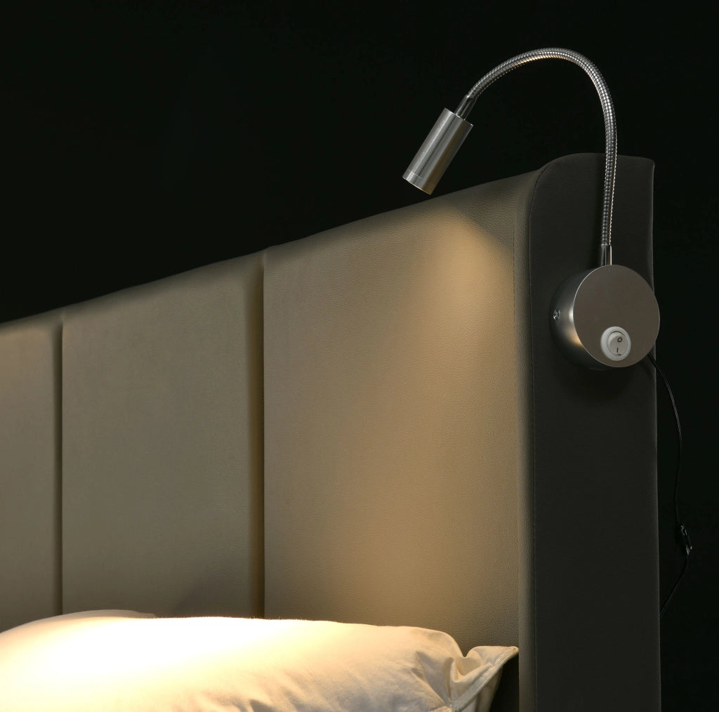 Letto matrimoniale 160x200 cm in PU grigio con contenitore; luce lettura e porta USB