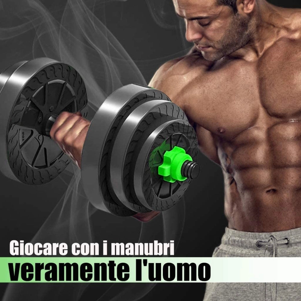 Trade Shop - Kit 2in1 Bilanciere + Manubri Con Pesi Regolabili Componibili Palestra Tot 20kg -