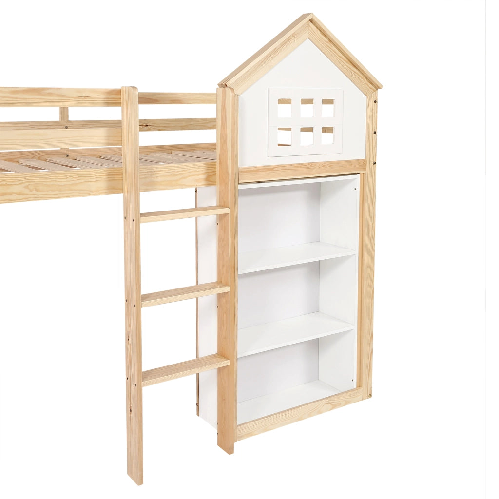 LETTO A CASTELLO per bambini con vani e cassetti 90x200 cm bianco/naturale