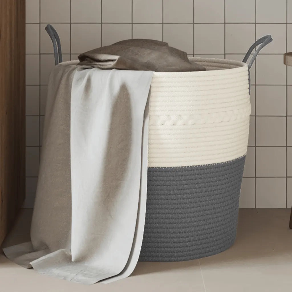 Cestino Portaoggetti Grigio e Bianco ?43x38 cm in Cotone CFW2600072
