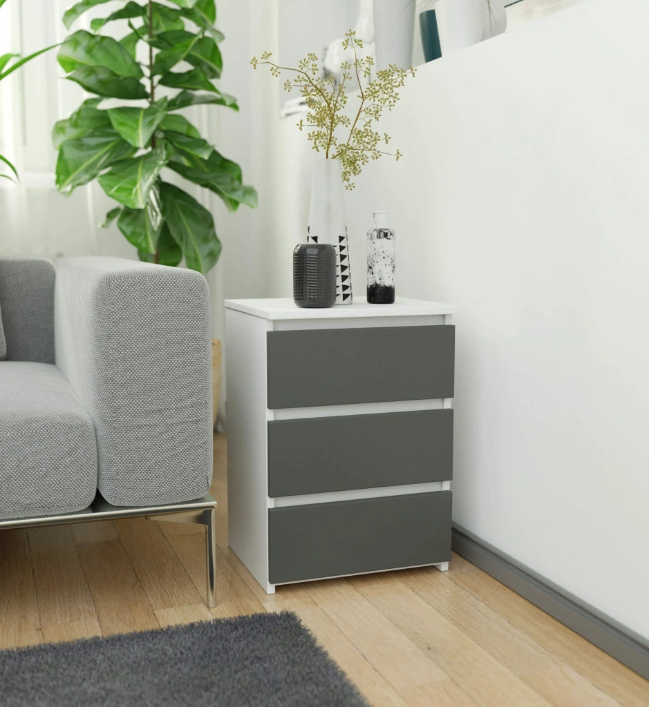 Comodino AKORD CL3 Bianca 40 cm 3 cassetti inserto frontale Grigio Grafite 40x35x57 cm