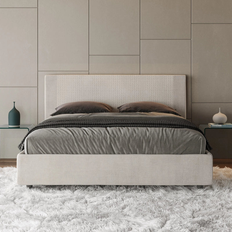 Letto imbottito Matrimoniale 160x200 cm tessuto Labirinto Rosal - Con rete,Bianco/Bianco