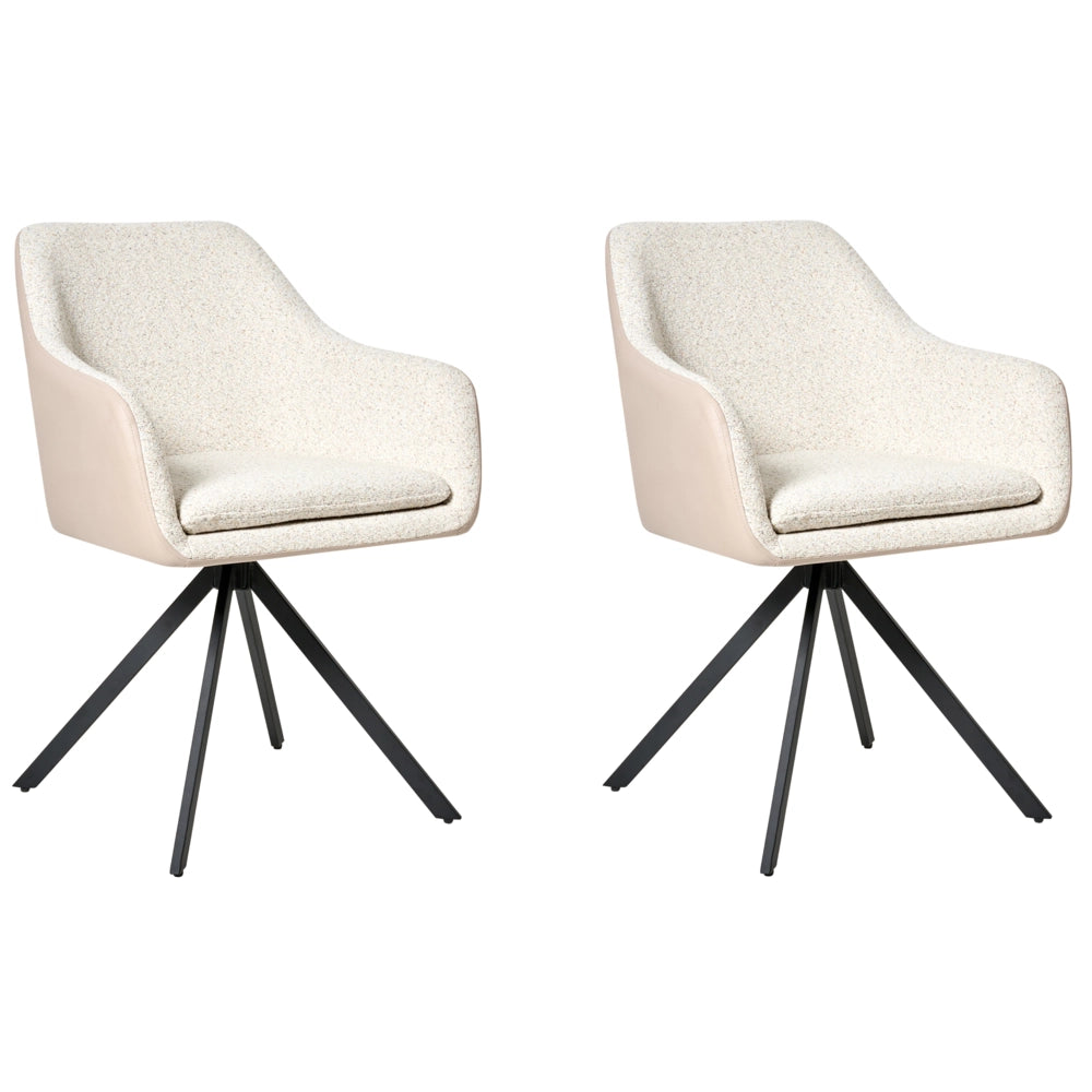 Set di 2 sedie in bouclé beige chiaro e gambe in metallo in ecopelle per la sala da pranzo