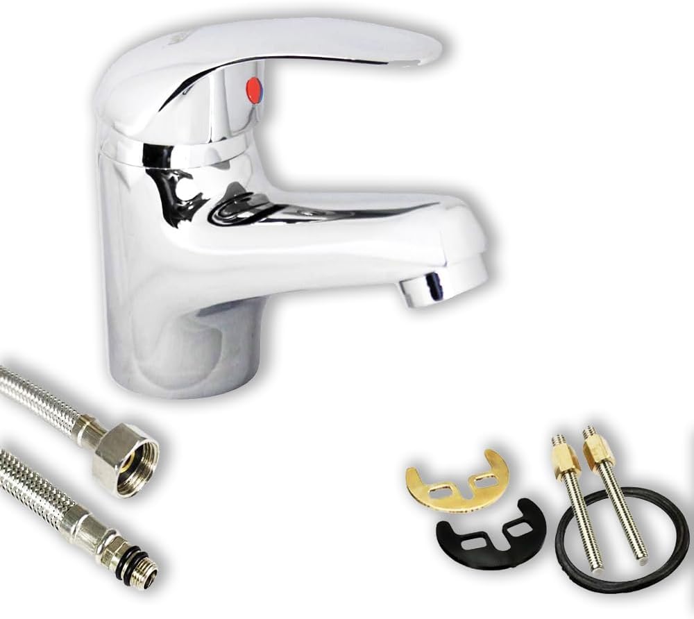 MONOCOMANDO LAVABO Miscelatore Cromo  per Lavabo, Rubinetto Cromato, Design Basic