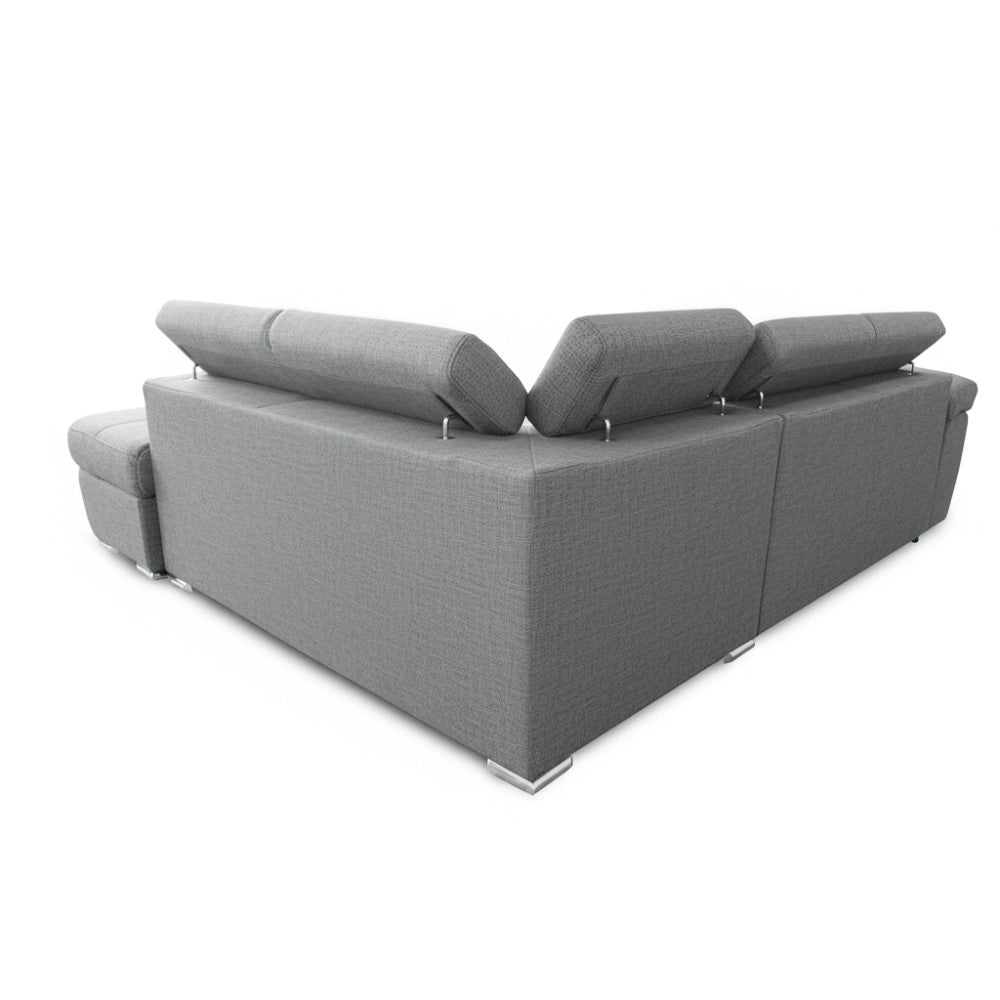 Divano Letto Angolare Fiona con Penisola Destra e Pouf Contenitore – Grigio