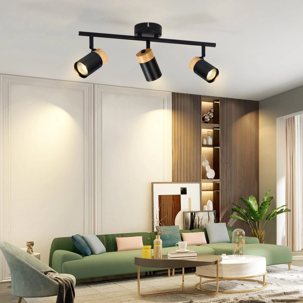 ZMH Lampada da soffitto a sospensione 3 fiamme legno GU10 orientabile 330° per camera letto